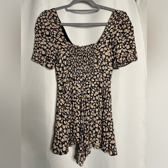 Urban Outfitters Tea Time Black and Yellow Floral Plunging Romper XS - Picture 15 of 15